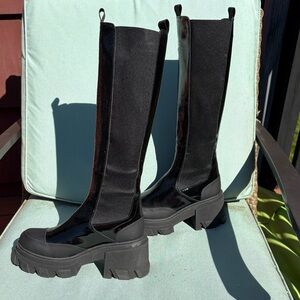 Ganni Black Cleated Heeled High Chelsea Boots